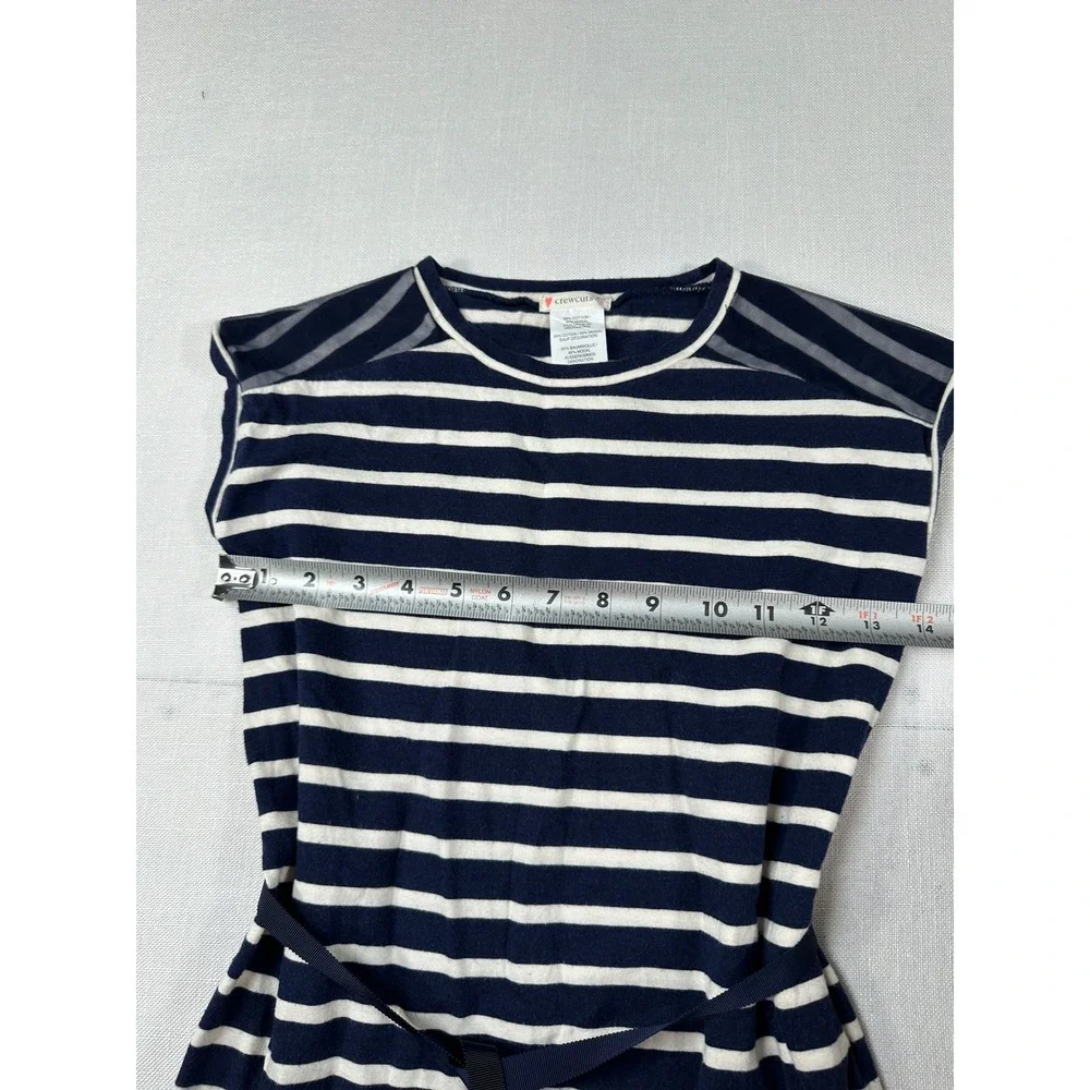Crewcuts‎ J.Crew Girls Navy Blue White Striped Bow Dress Size 8 Mesh Shoulder